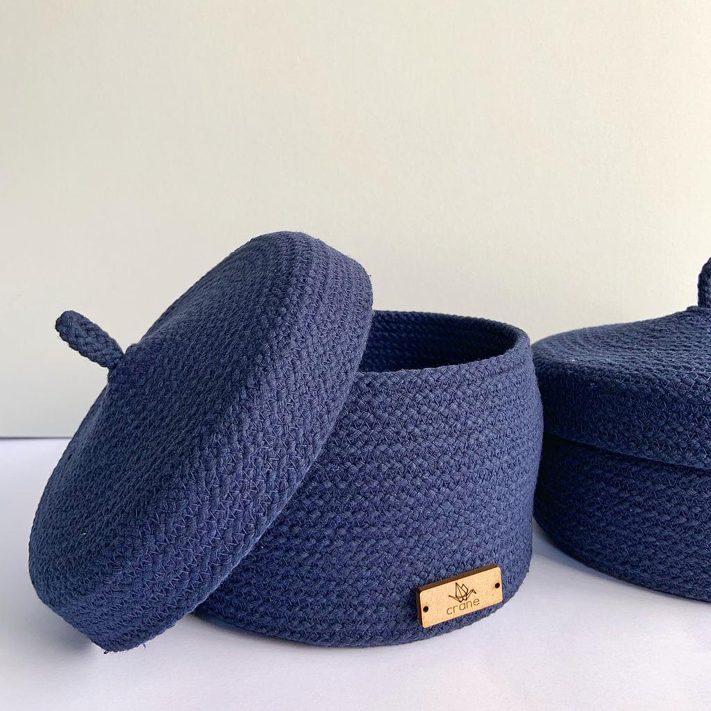 [T-73a] Lidded Basket Medium Blue