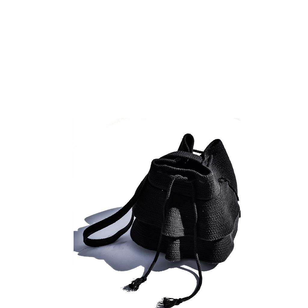 [H-29n] Ruffled Bucket Bag Black