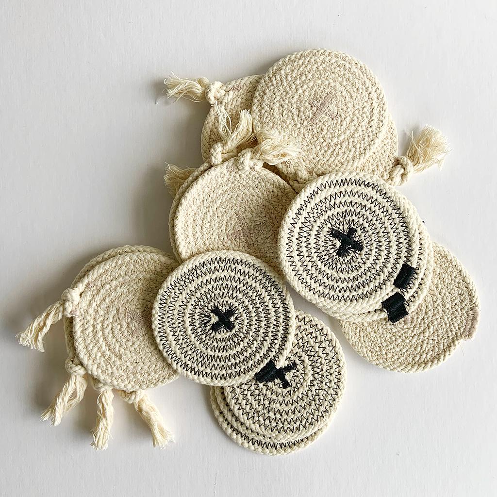 [M-03z] Tassel Coasters Ivory
