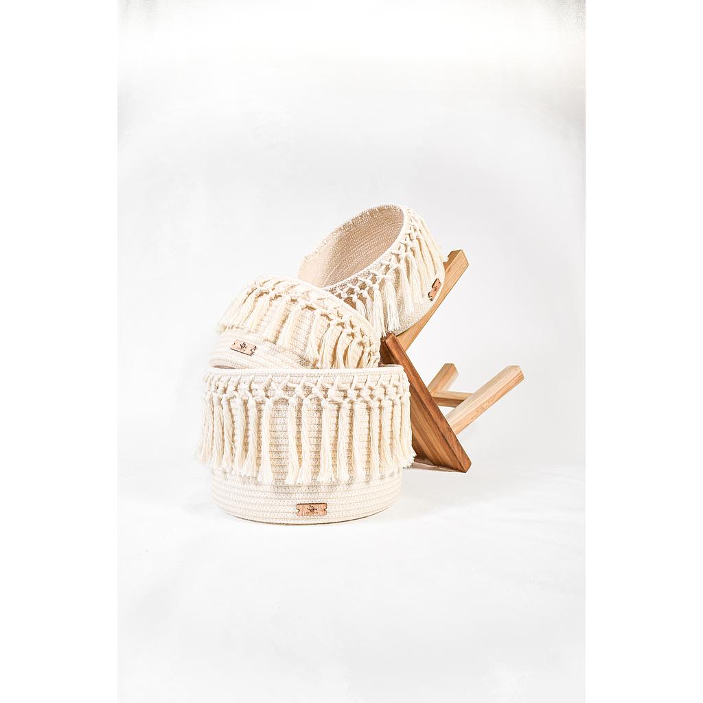 [R-43g] Cotton Fringed Basket Medium (thicker cord)